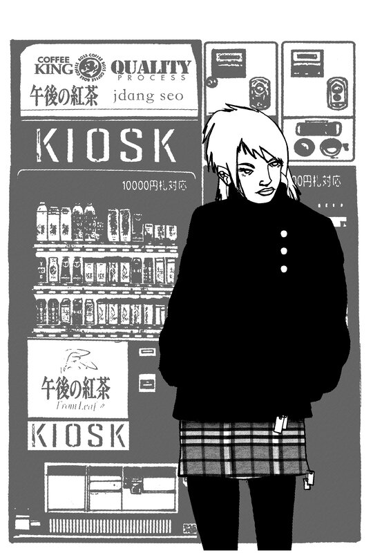 anime character at a kiosk