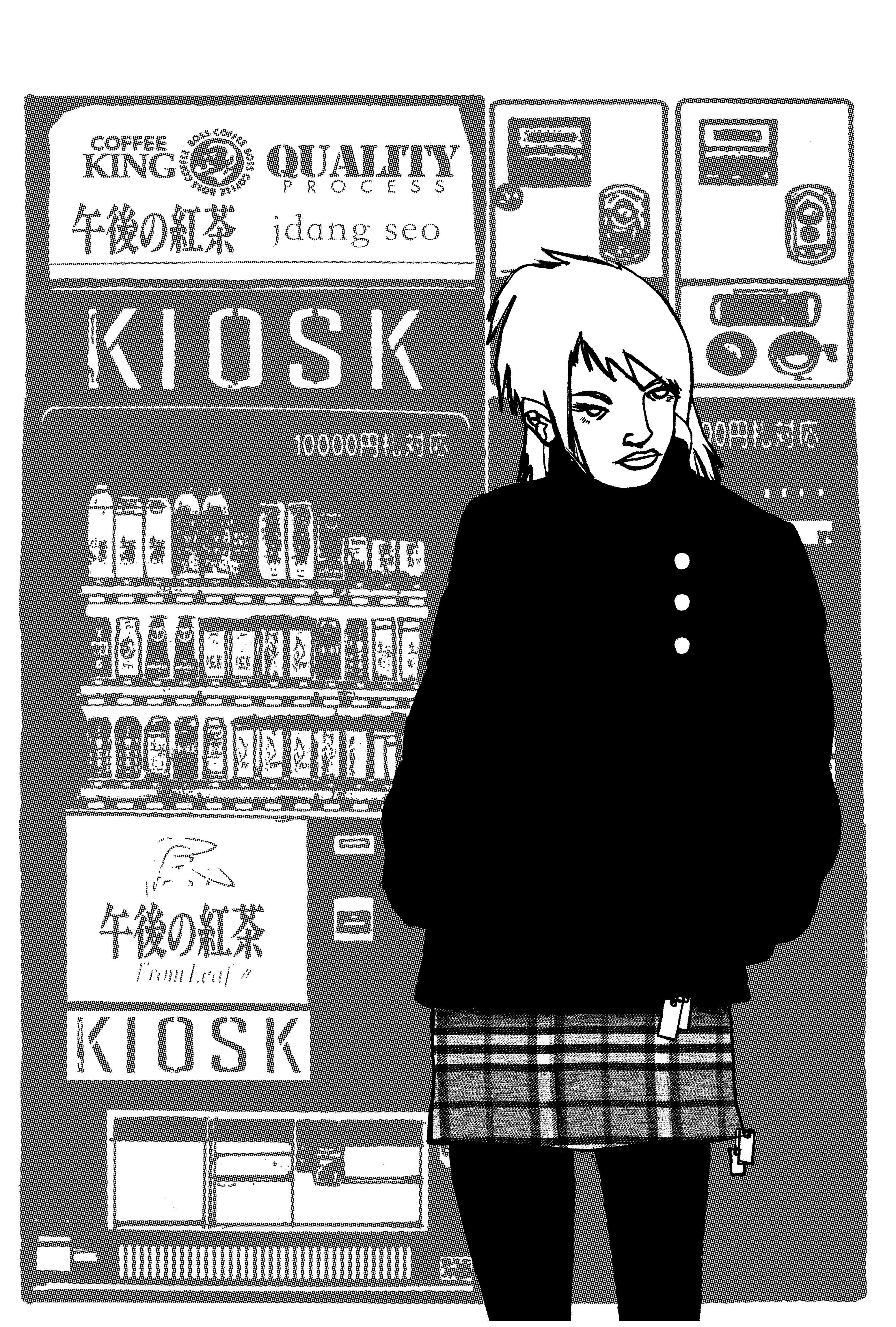 anime character at a kiosk