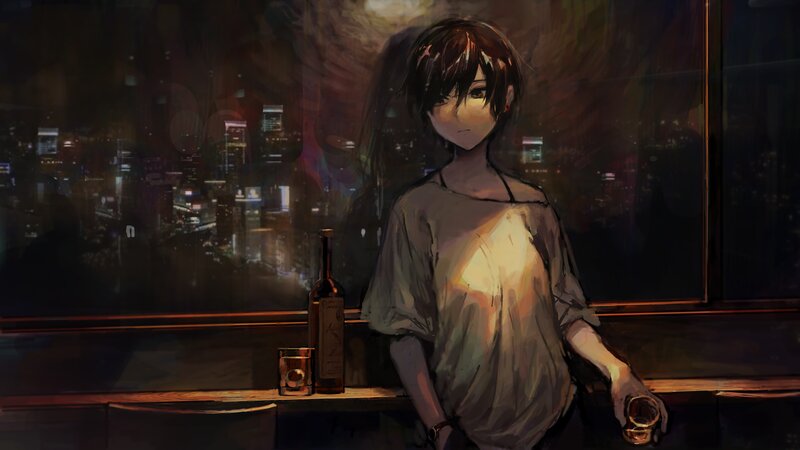 Anime Character at Bar — Dark