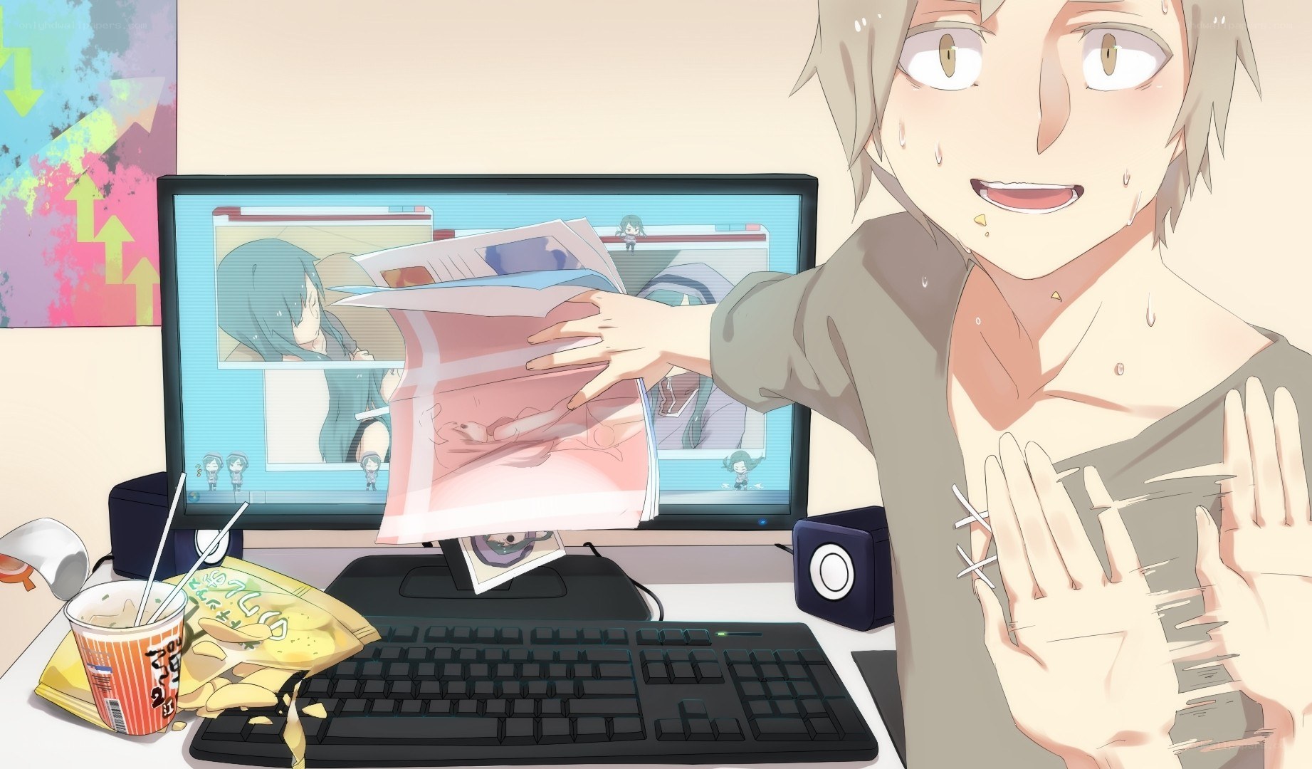 anime character at computer desk