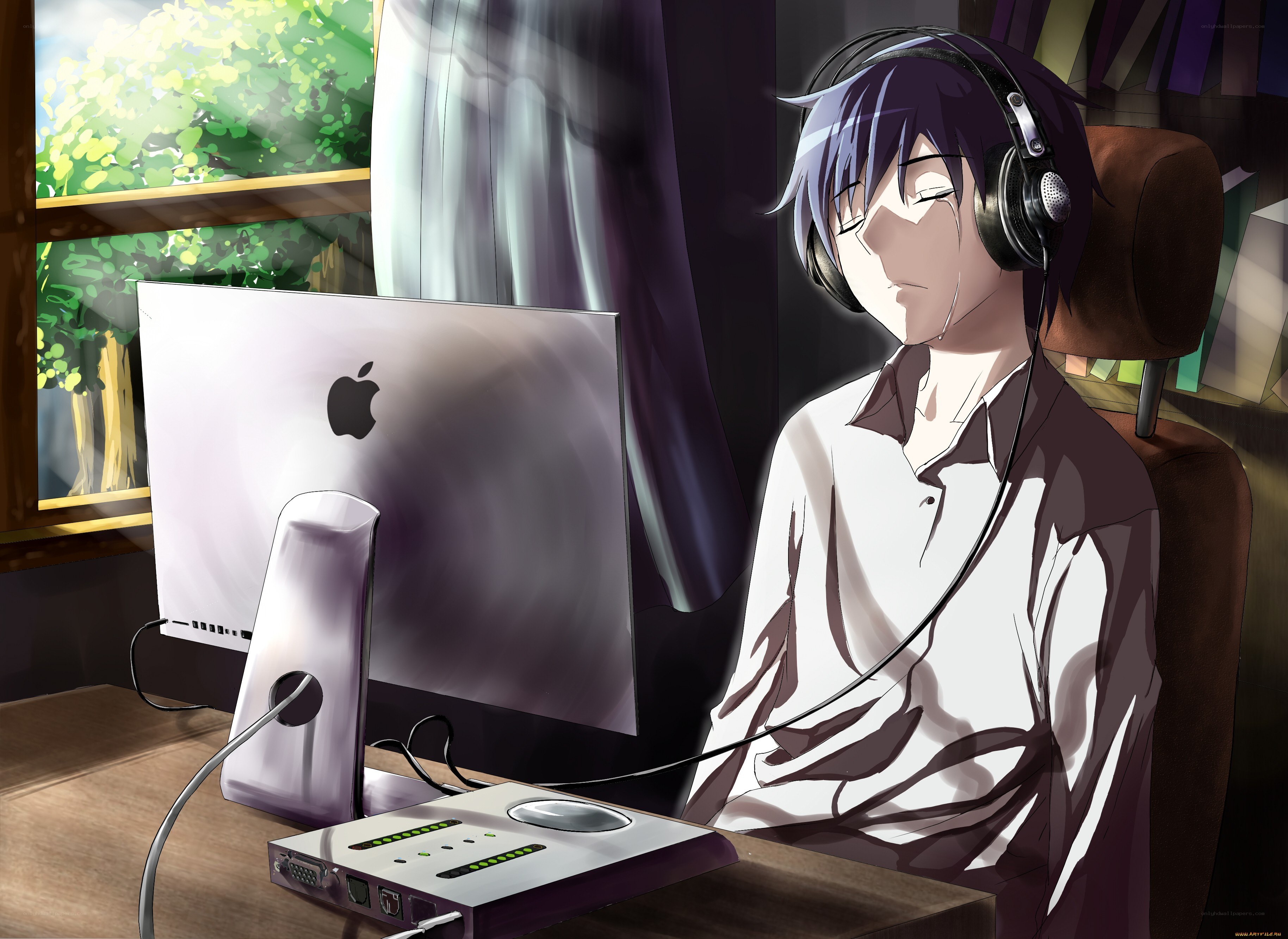 anime character at computer desk