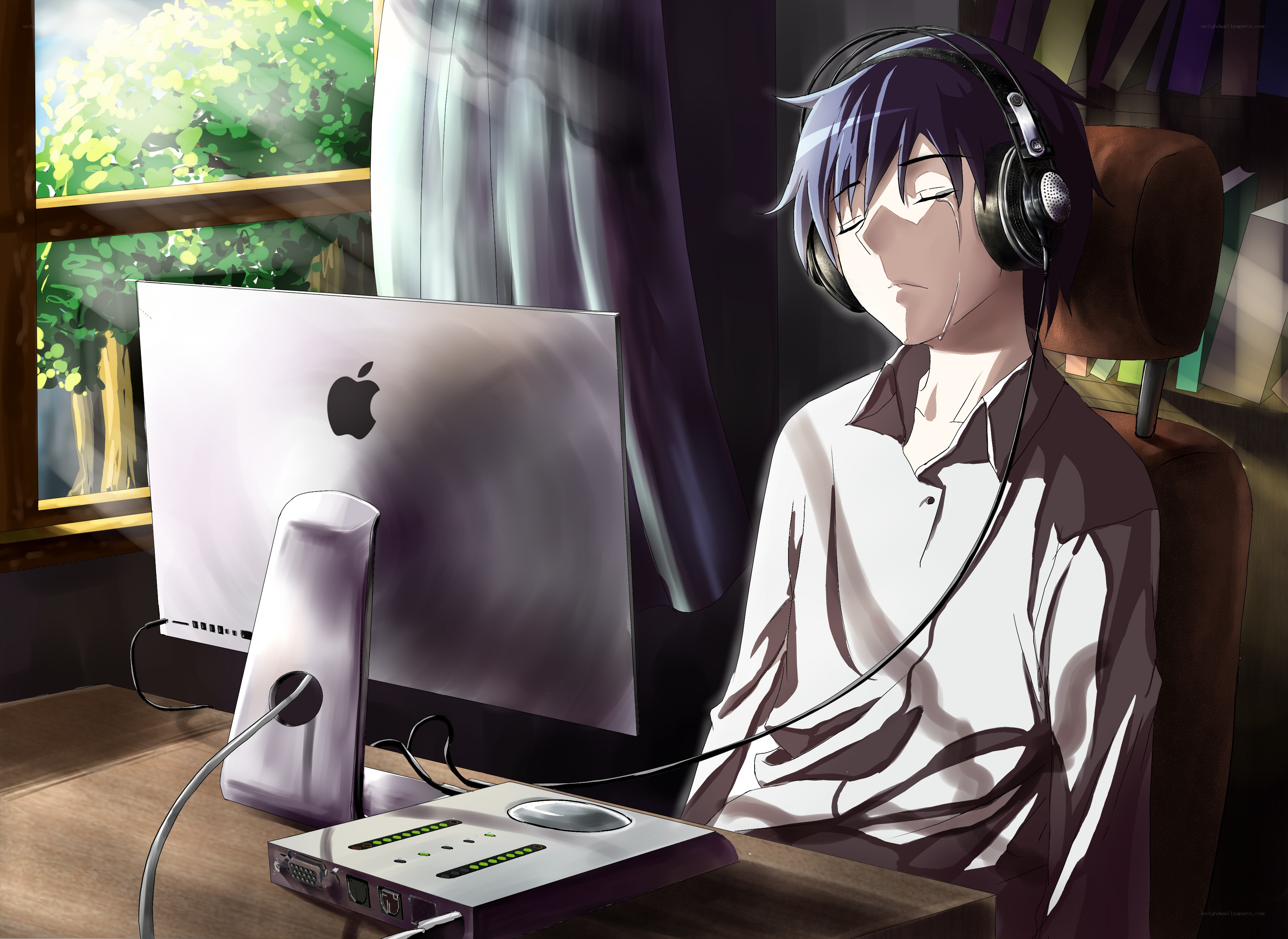 Anime character at computer desk