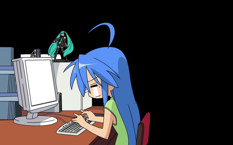 anime character at computer