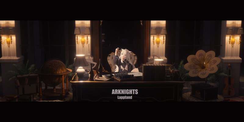 Anime Character at Desk — Black, Dramatic