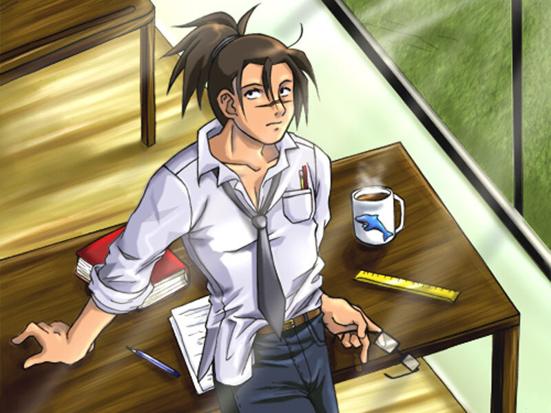 Anime Character at Desk — Brown