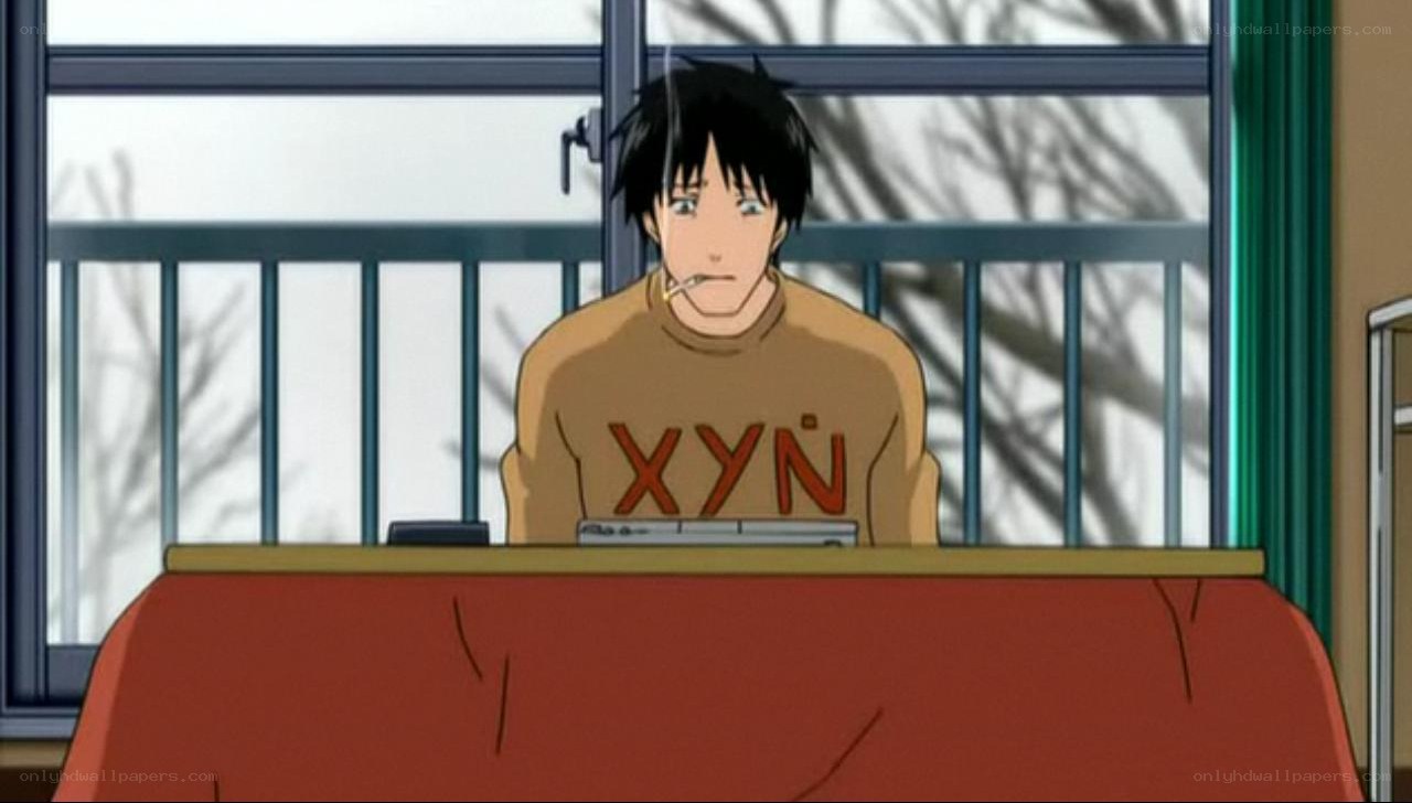 anime character at desk