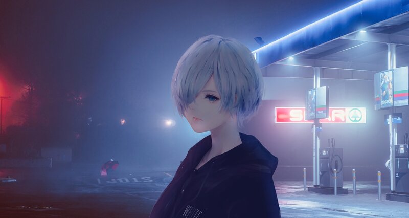 Anime Character at Gas Station