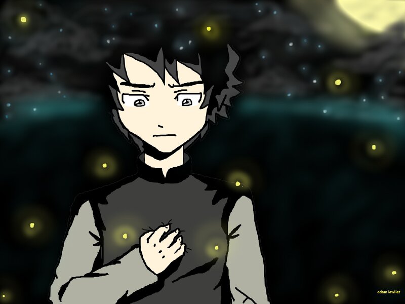 Anime Character at Night — Black, Calm