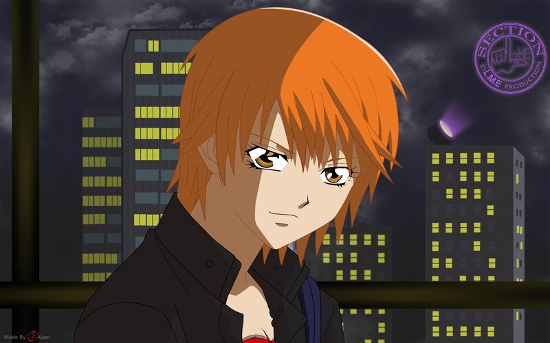 anime character at night city