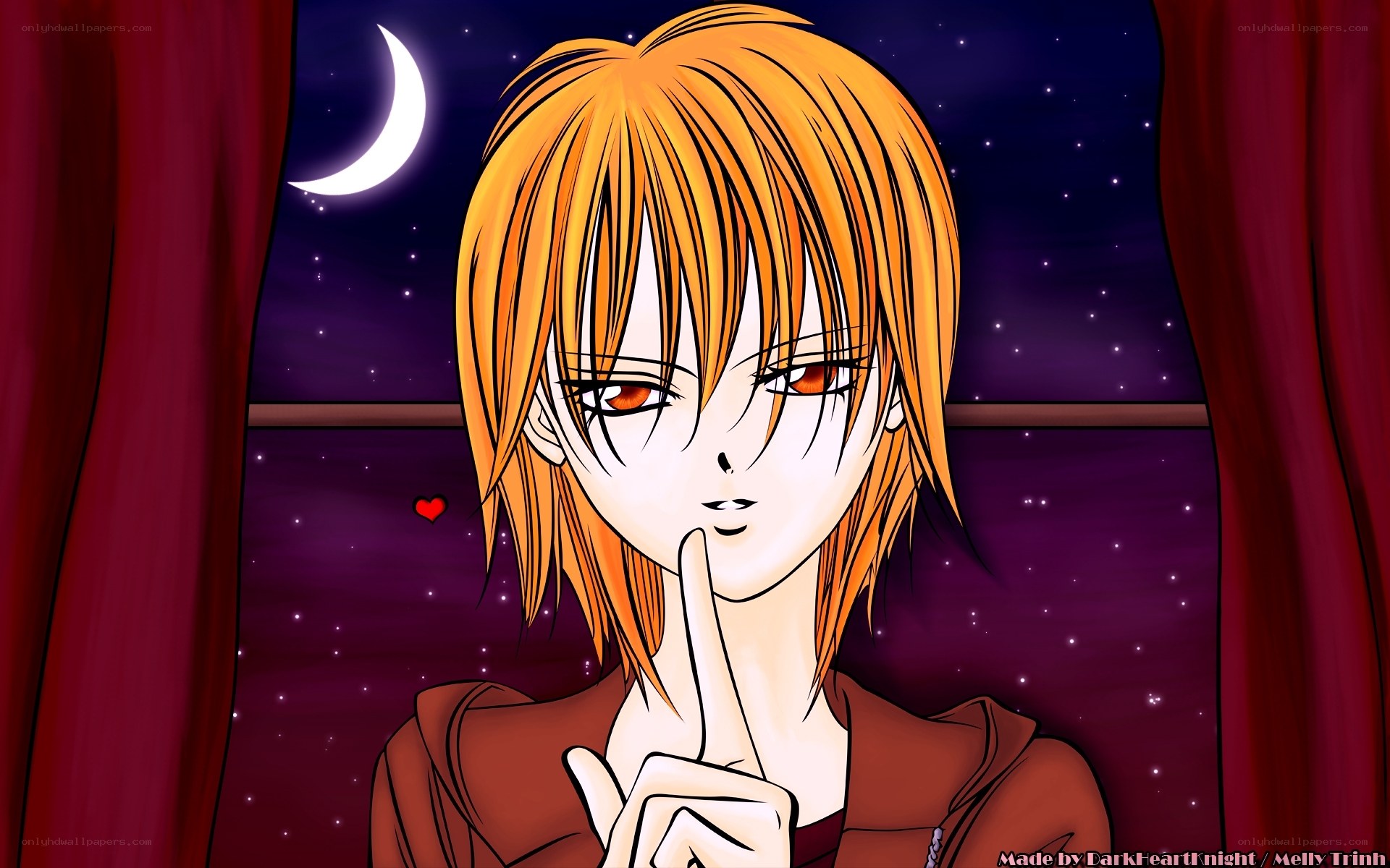 anime character at night window