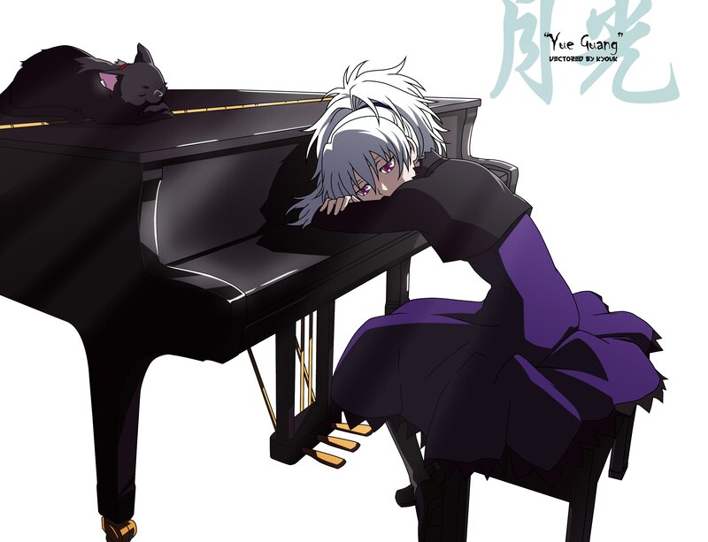 anime character at piano with cat