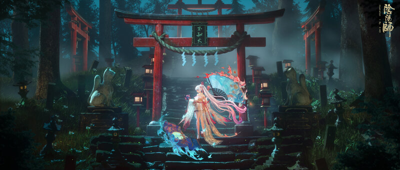 Anime Character at Shrine — Red