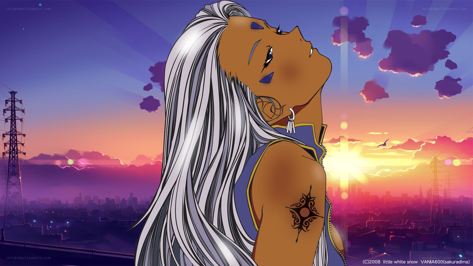 Anime character at sunset