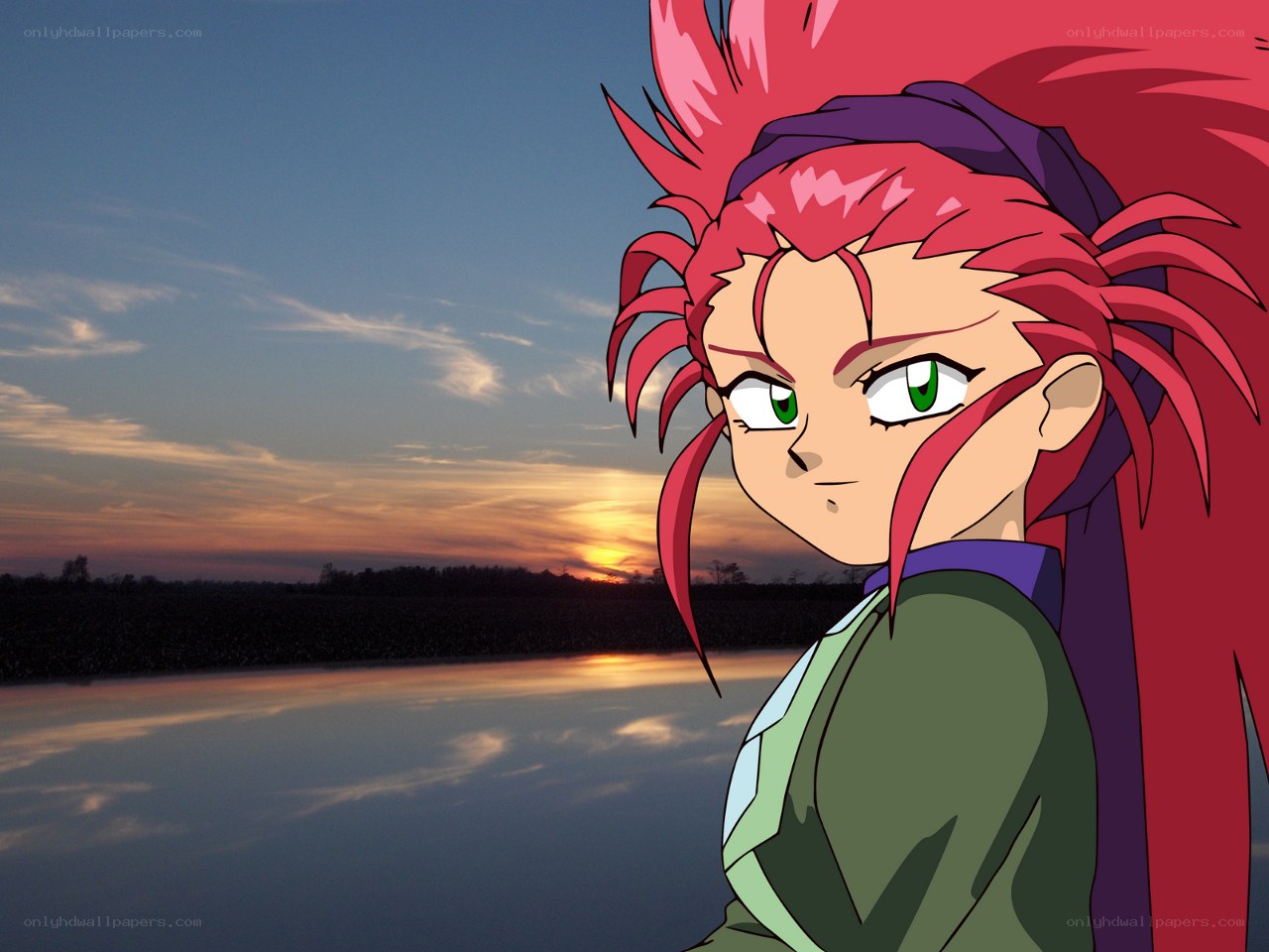 anime character at sunset