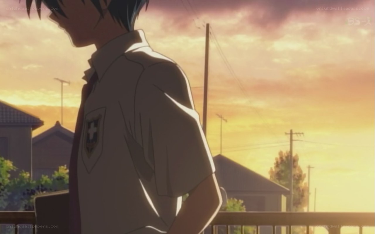 anime character at sunset