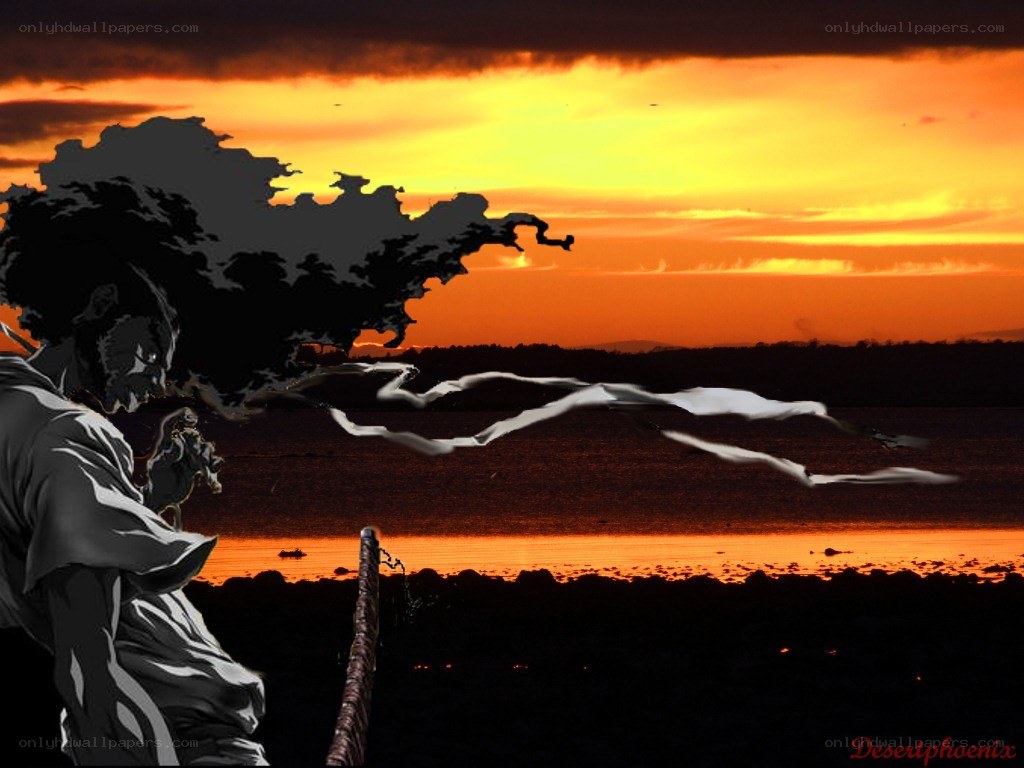 Anime character at sunset