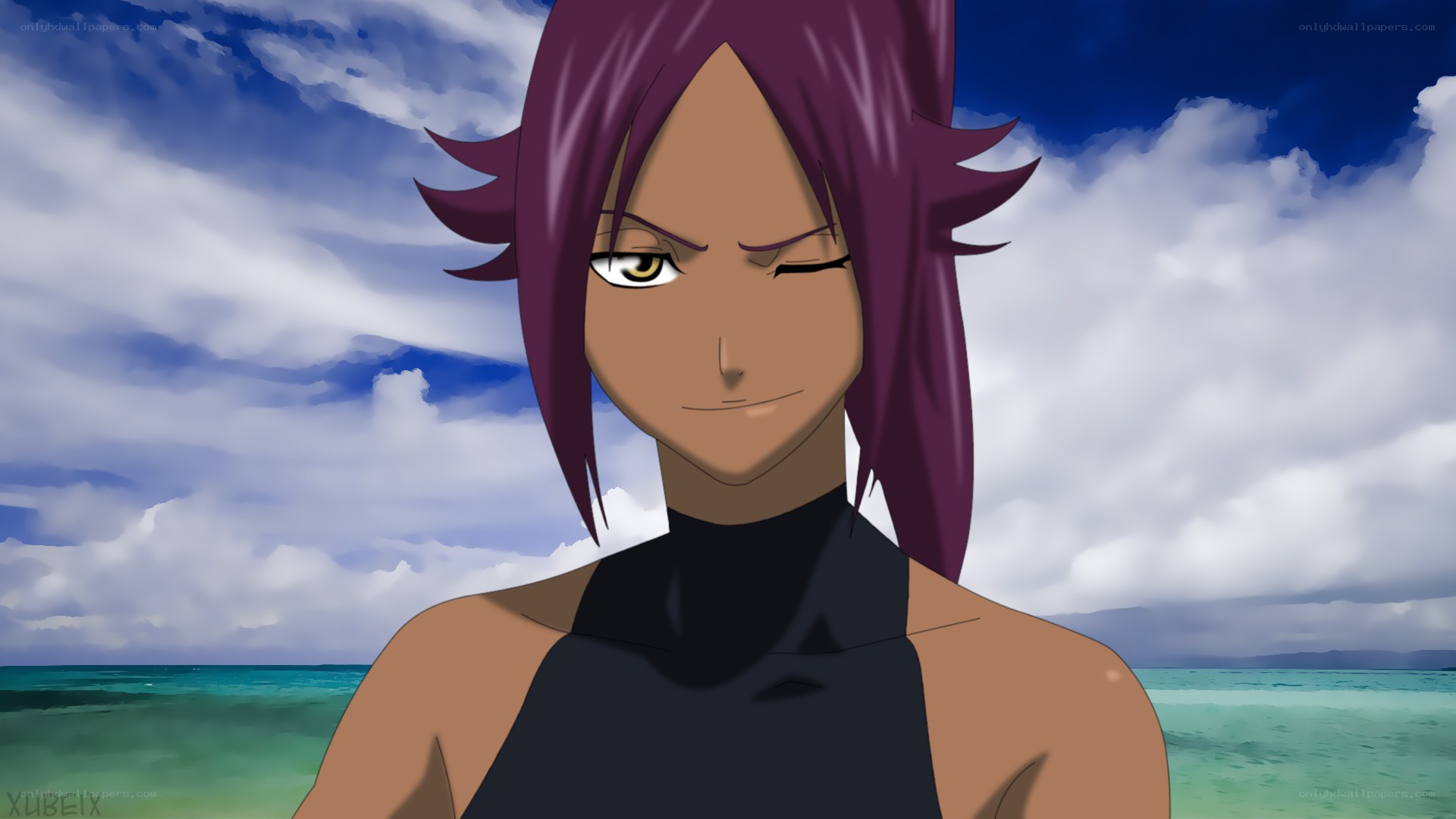 anime character at the beach