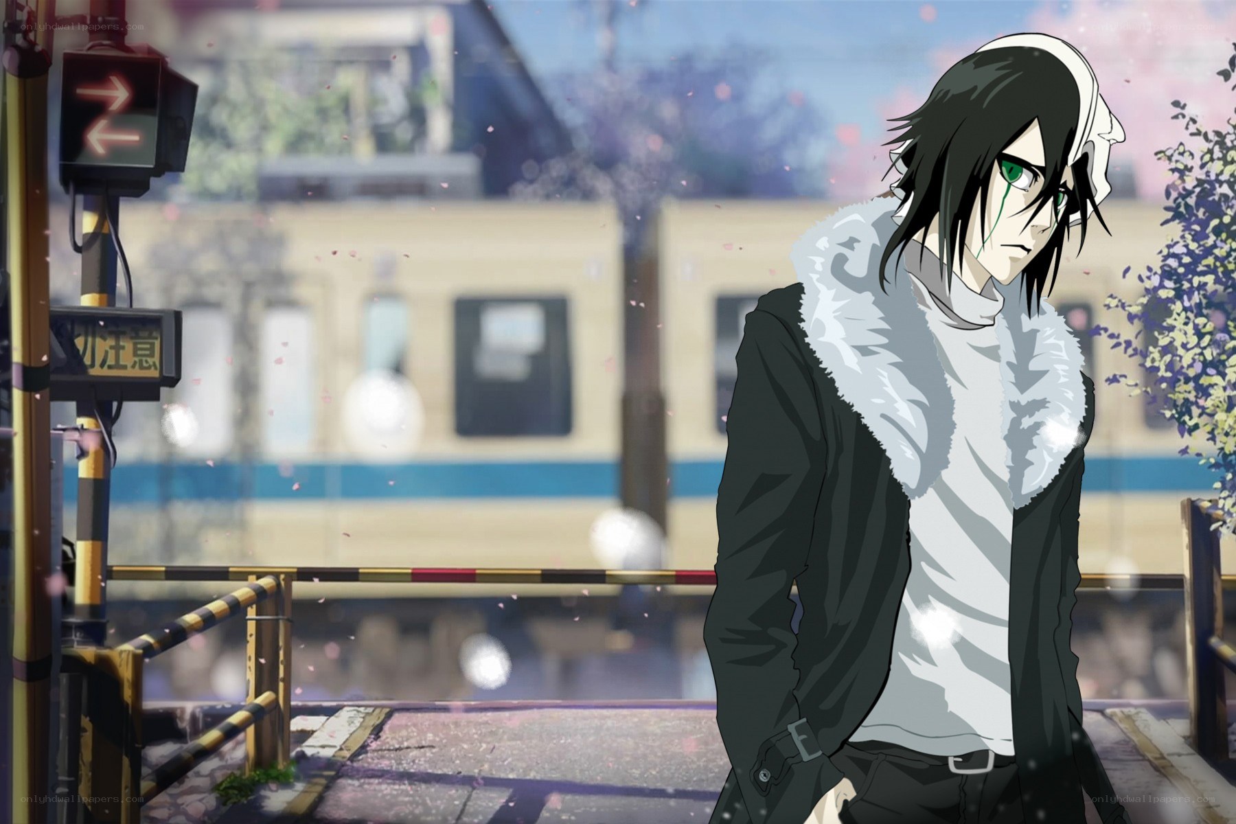 anime character at train crossing