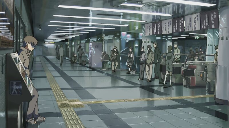 Anime Character at Train Station — Gray, Calm
