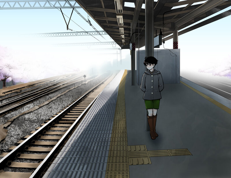 Anime character at train station