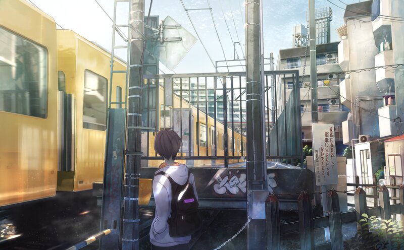 Anime Character at Train Station — Yellow
