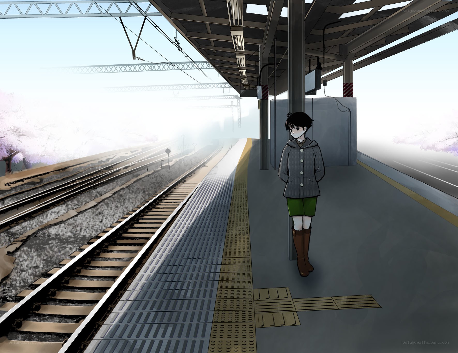 Anime character at train station