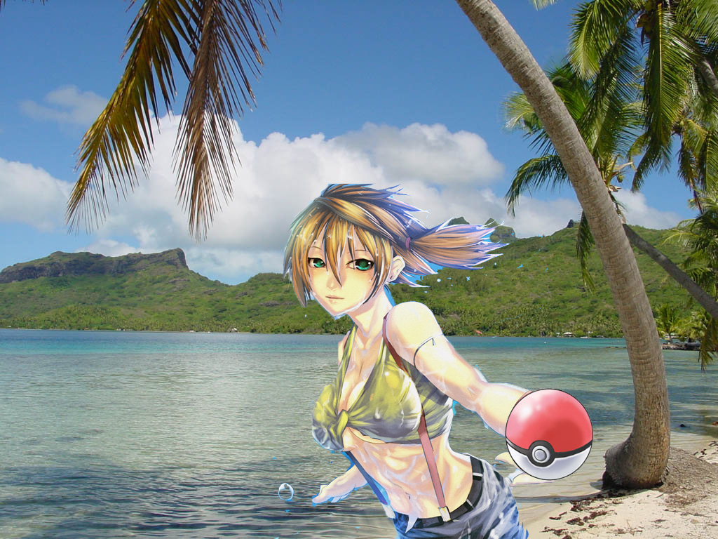 anime character at tropical beach