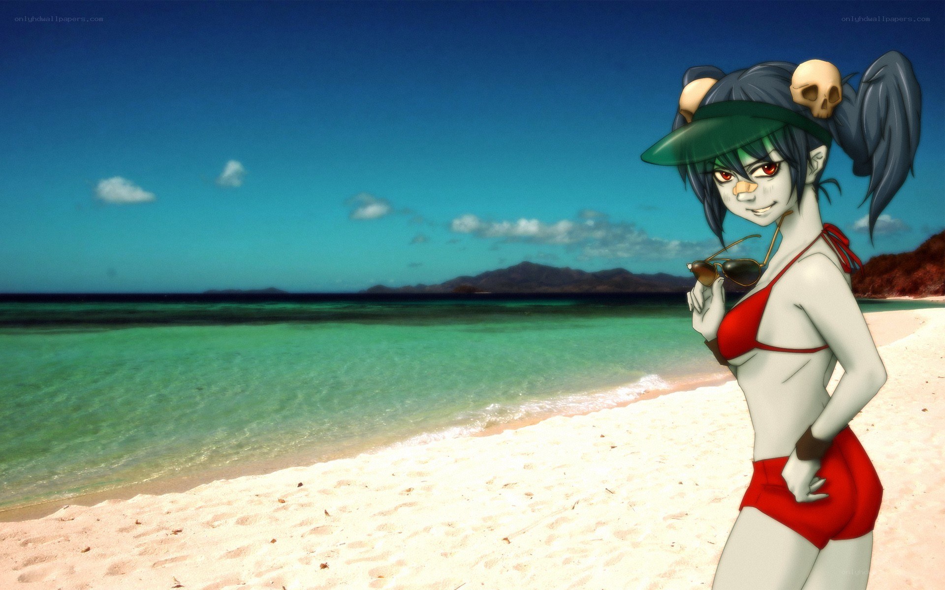 anime character at tropical beach