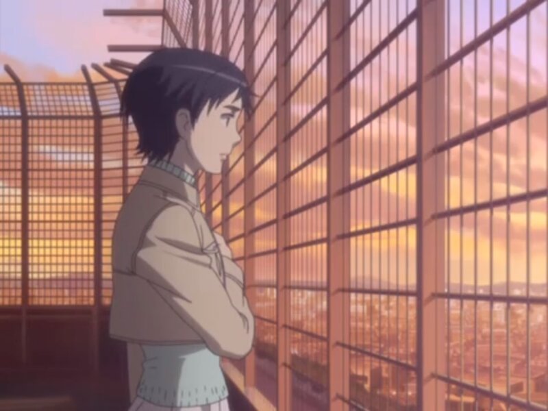 Anime Character at Window — Orange, Contemplative