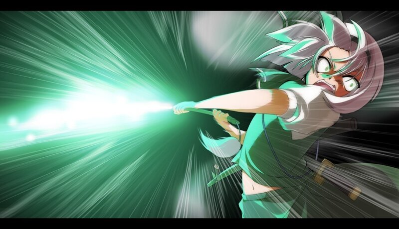 Anime Character Attacking — Green, Dramatic