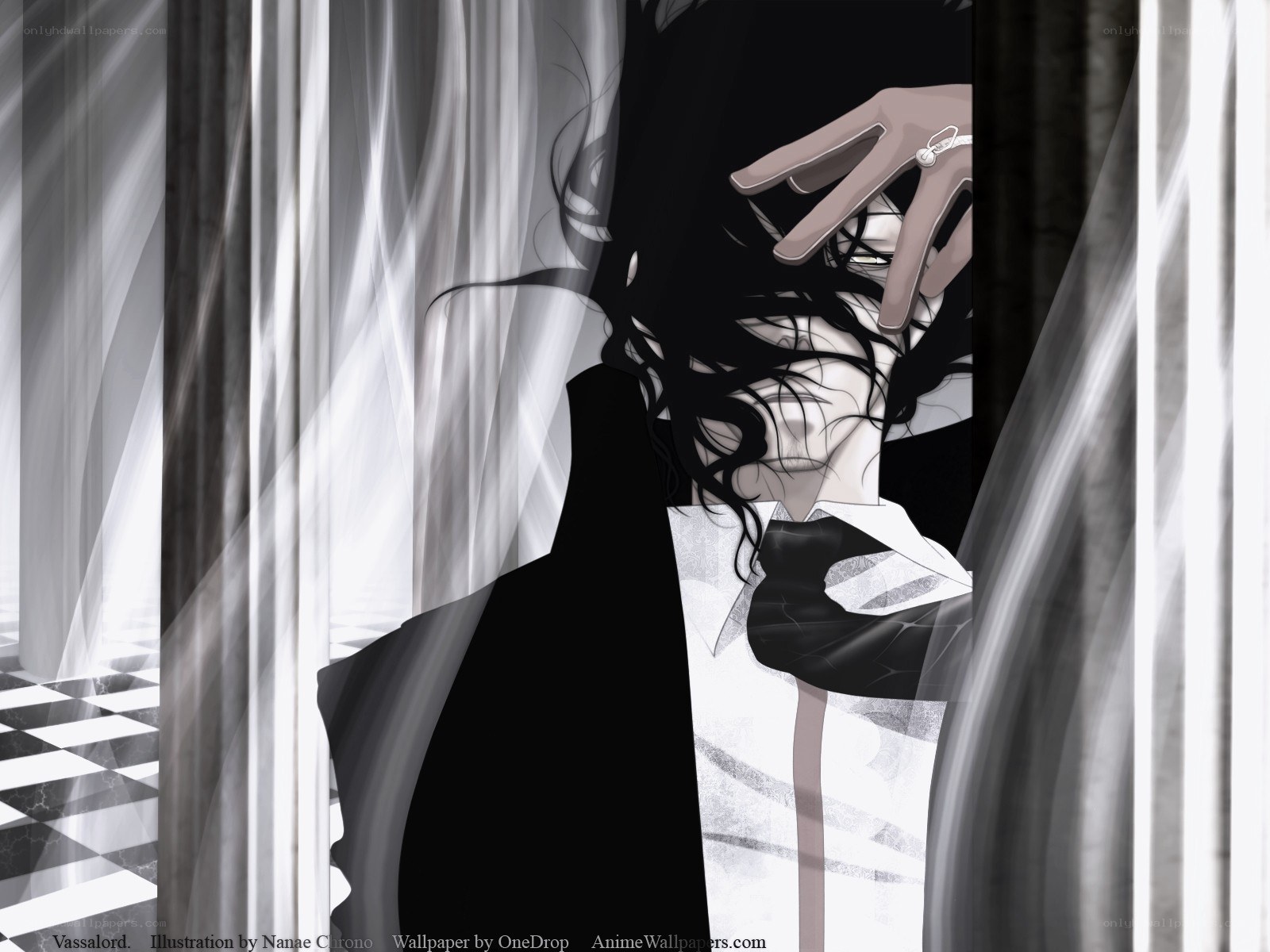 anime character behind curtains