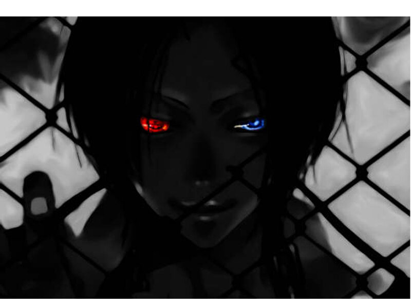 Anime Character Behind Fence — Black, Dark, Intense