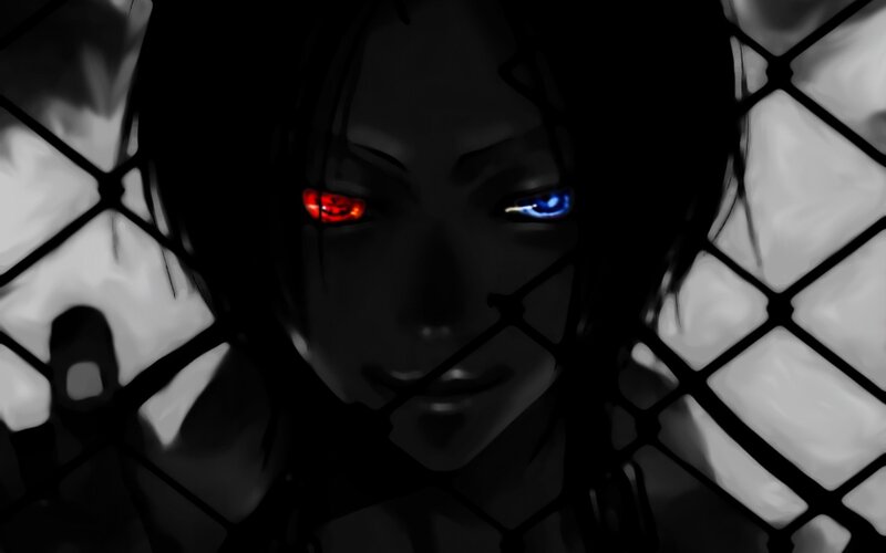 Anime Character Behind Fence — Black, Dark