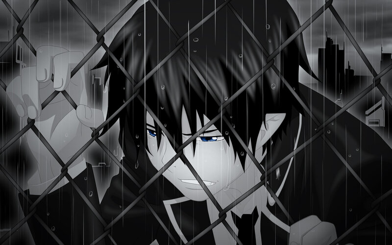 Anime Character Behind Fence — Black, Dramatic, Night