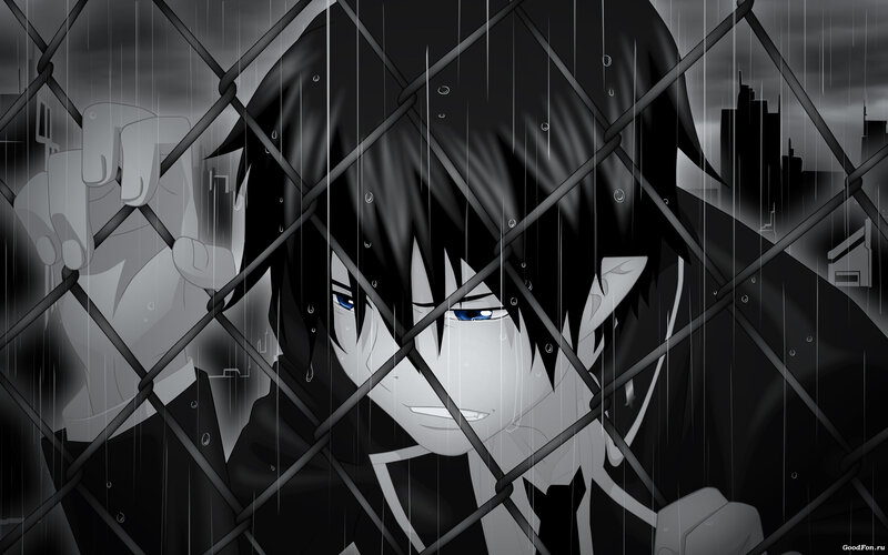 Anime Character Behind Fence — Black, Dramatic