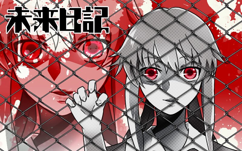 Anime Character Behind Fence — Red, Dramatic, Intense, Manga