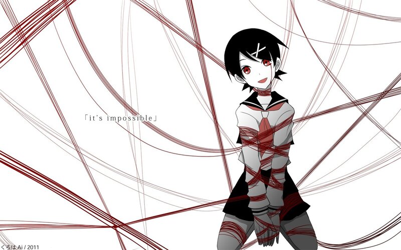 Anime character bound in red lines