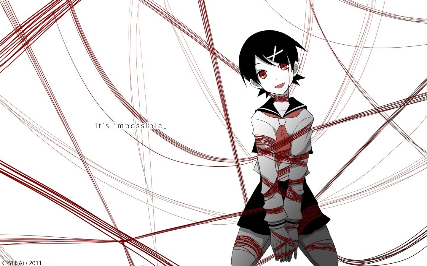 Anime character bound in red lines