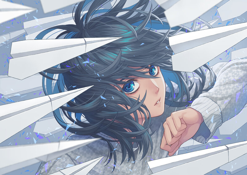 Anime Character Breaking Glass — Blue, Dramatic