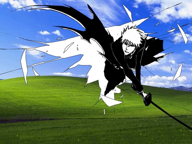 anime character breaking through wallpaper