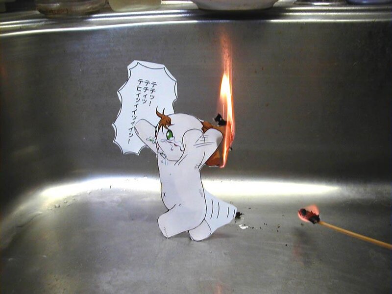 Anime character burning in sink
