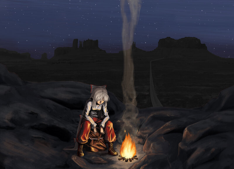 Anime Character by Campfire