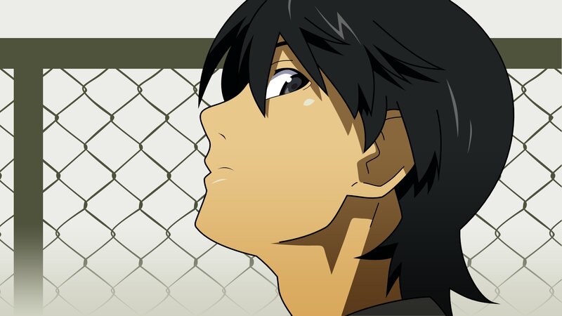 anime character by fence