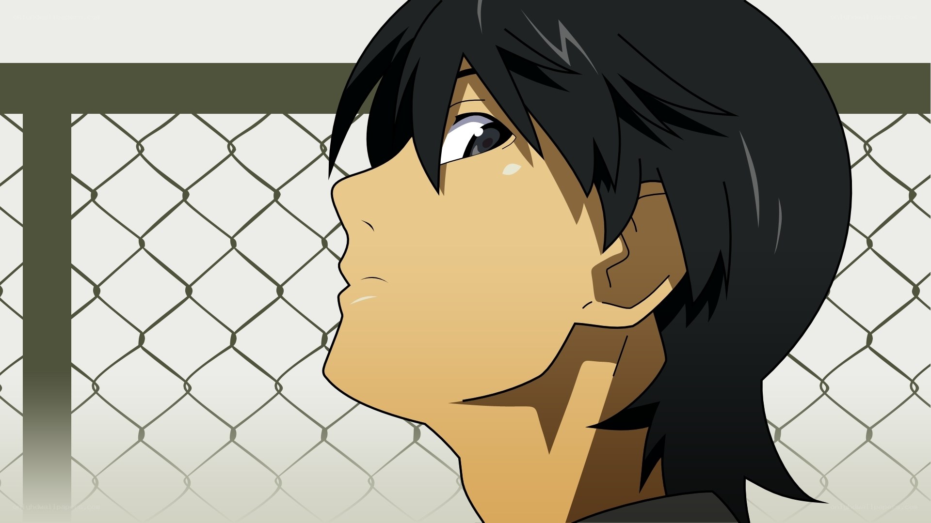 anime character by fence