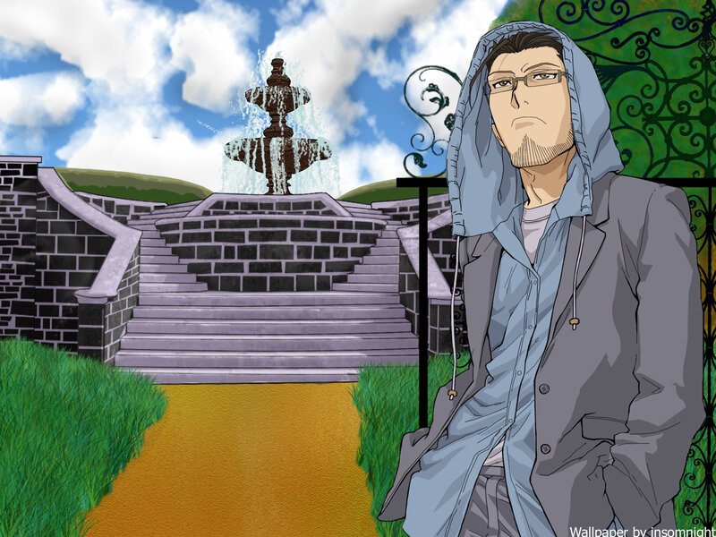 Anime character by fountain