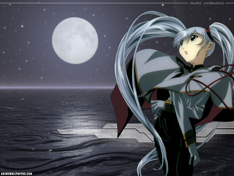 Anime character by moonlit sea