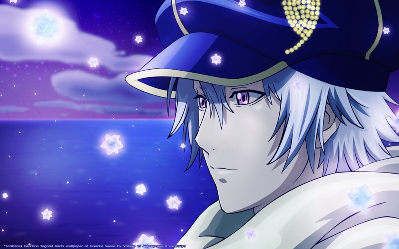 anime character by sea at night