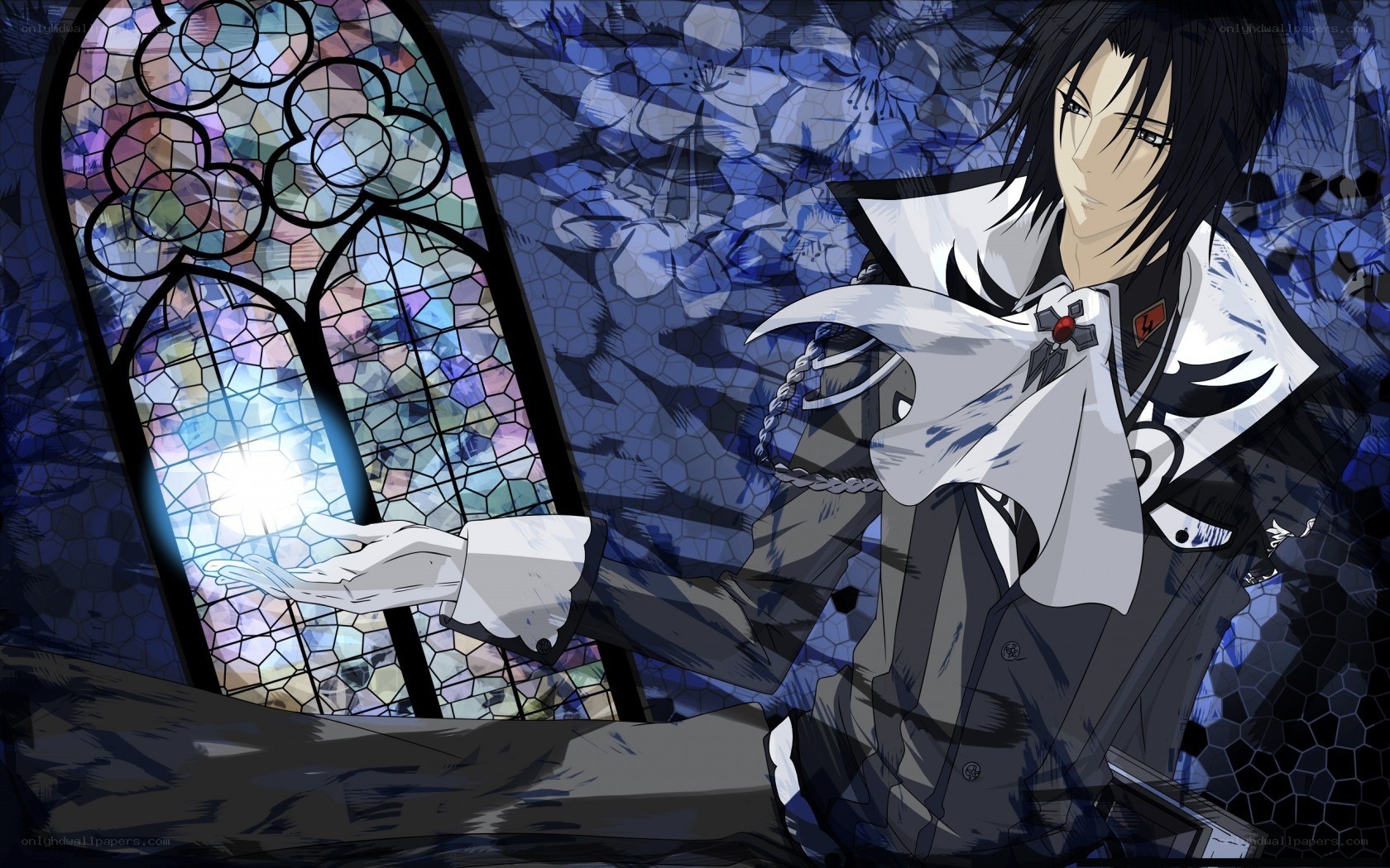 anime character by stained glass