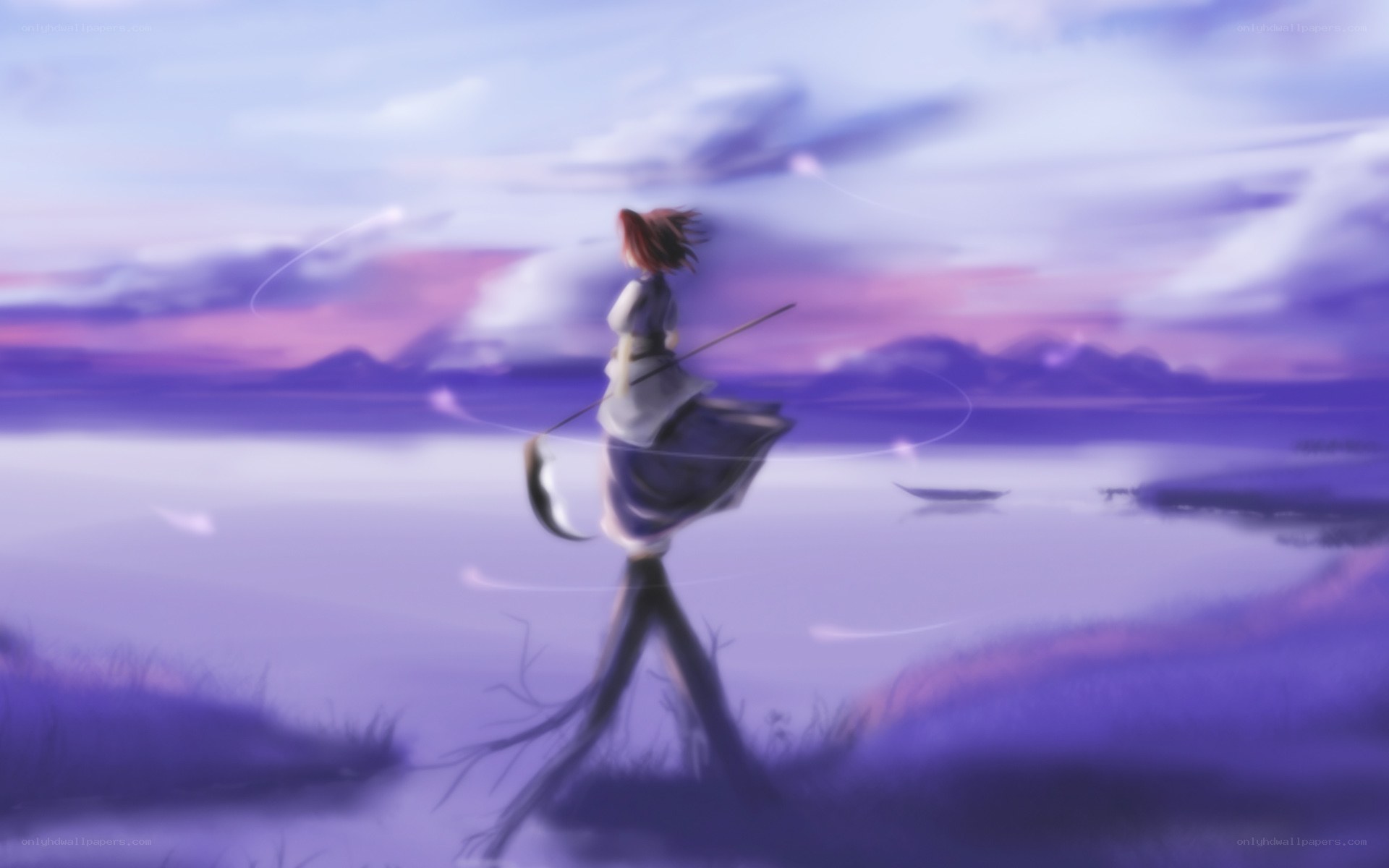 Anime character by the lake