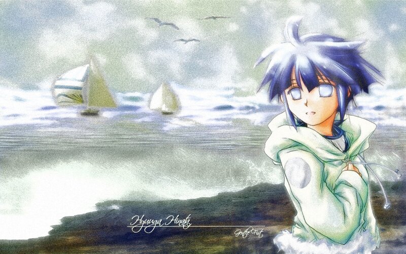 anime character by the sea